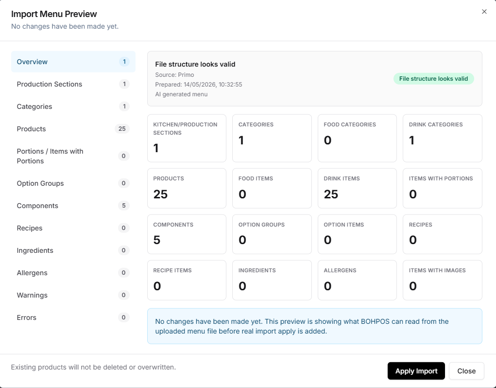 BOHPOS order page showing table ordering workflow